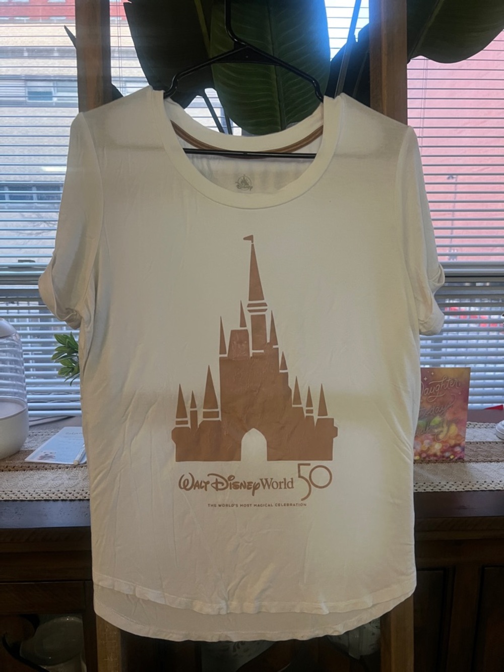 Disney Cream Short-Sleeve Tee with Gold Castle Graphic
